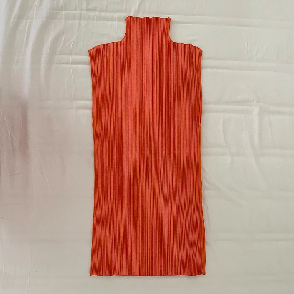 Pleats Please Issey Miyake Orange High Neck / Turtleneck Top
